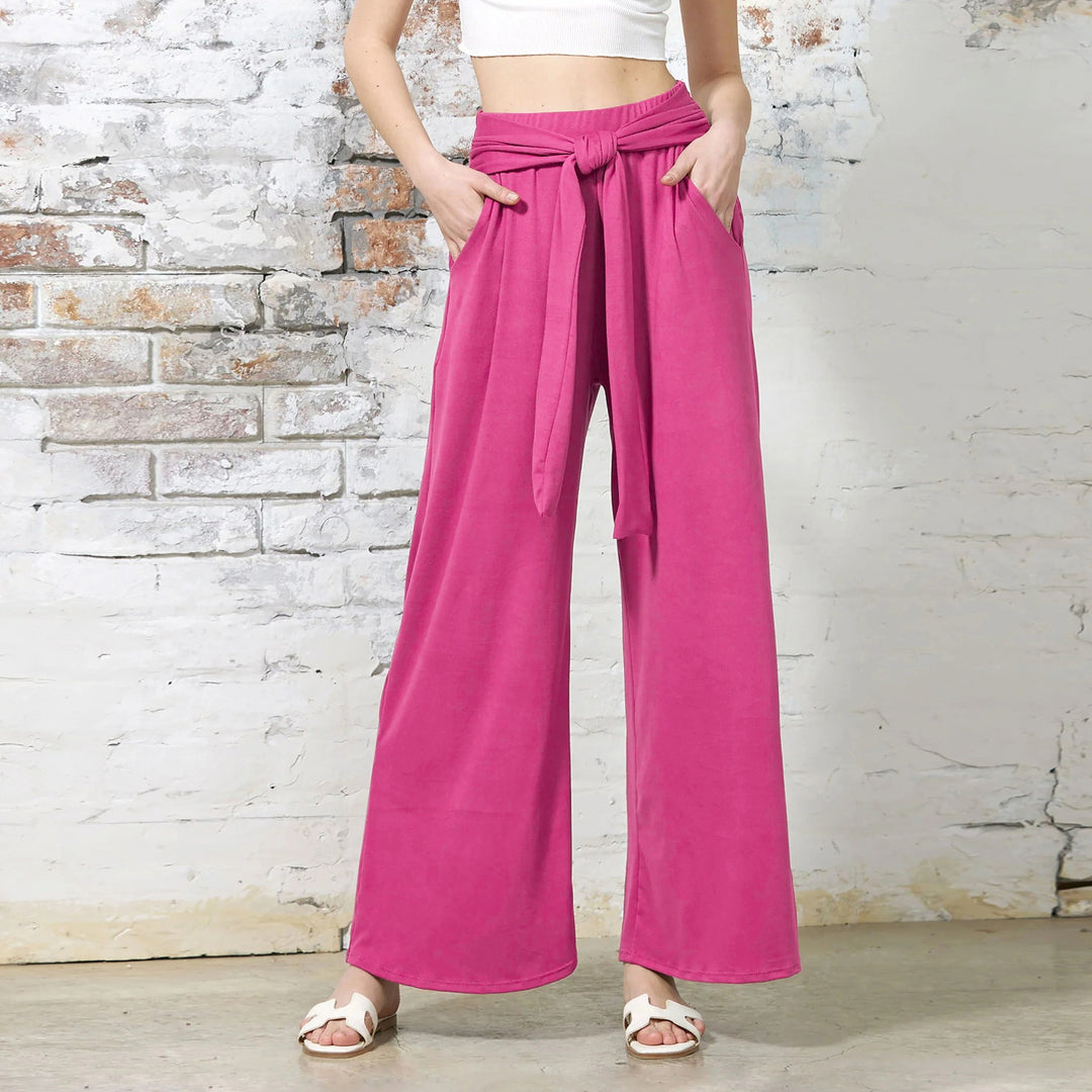Damen Weite Jersey-Hose mit hohem Bund und Bindegürtel Shop Nory