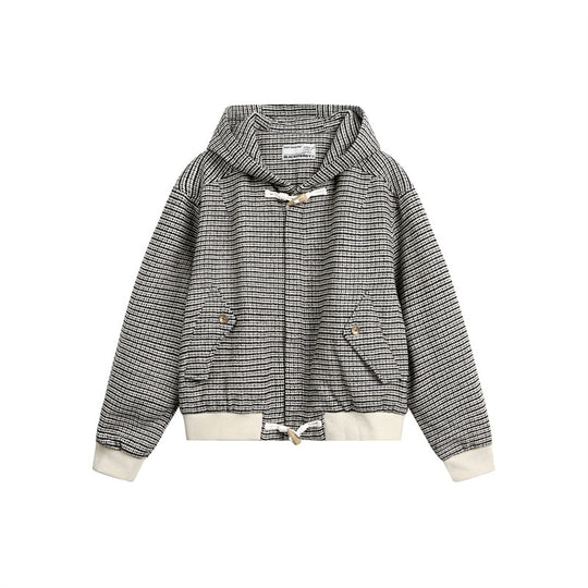 Unisex Kurz geschnittener Kapuzen-Blousonjacke im Strukturmix mit Knebelverschluss und Rippbündchen Shop Nory