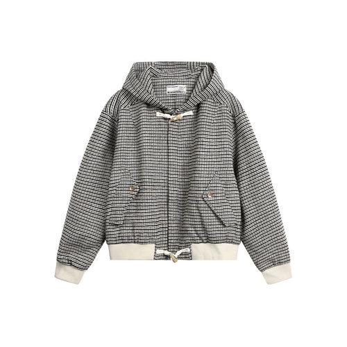 Unisex Kurz geschnittener Kapuzen-Blousonjacke im Strukturmix mit Knebelverschluss und Rippbündchen Shop Nory