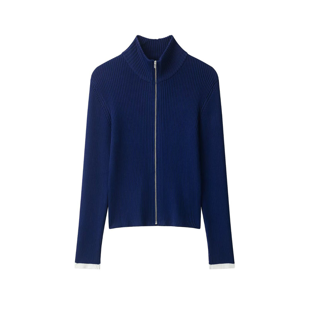Damen Rippstrick-Cardigan mit Stehkragen und durchgehendem Reißverschluss Shop Nory