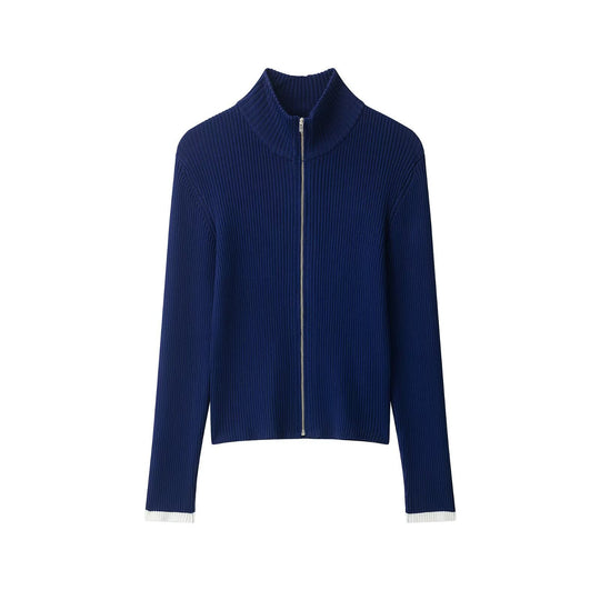 Damen Rippstrick-Cardigan mit Stehkragen und durchgehendem Reißverschluss Shop Nory