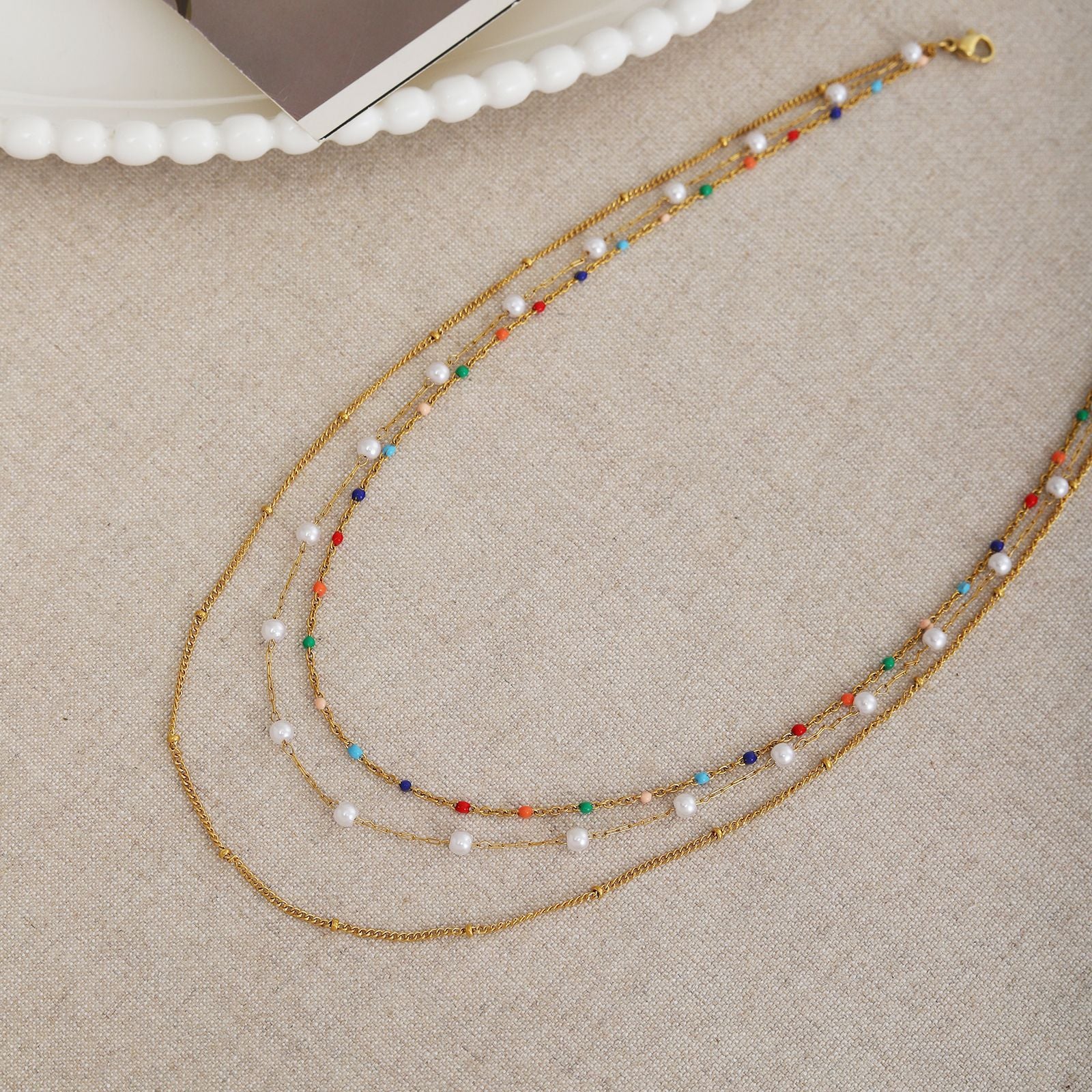Damen mehrlagige Kette mit bunten Perlen Shop Nory