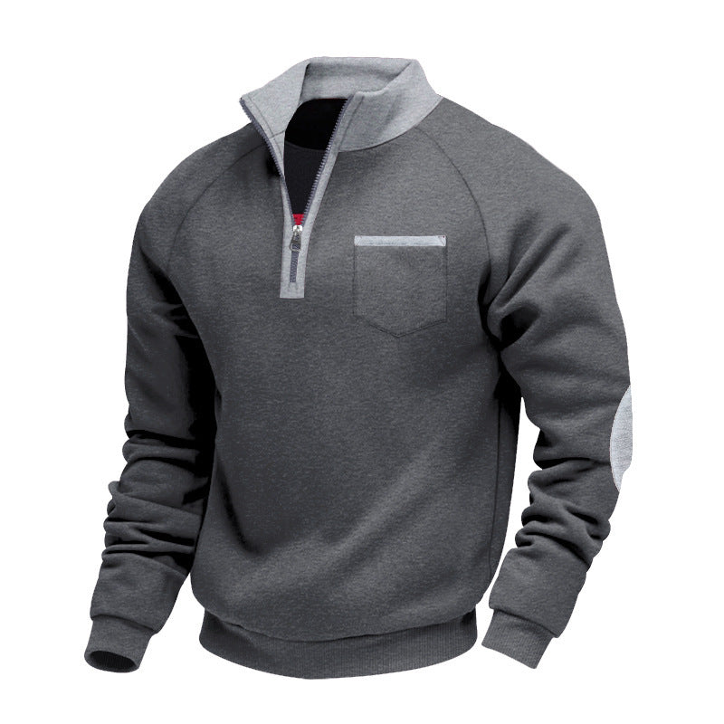 Herren nan Fleece-Quarterzip Pullover mit Brusttasche und Ellbogenpatches Shop Nory