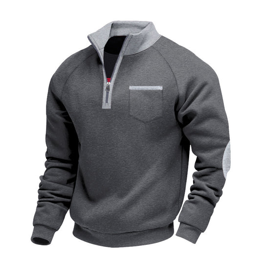 Herren nan Fleece-Quarterzip Pullover mit Brusttasche und Ellbogenpatches Shop Nory
