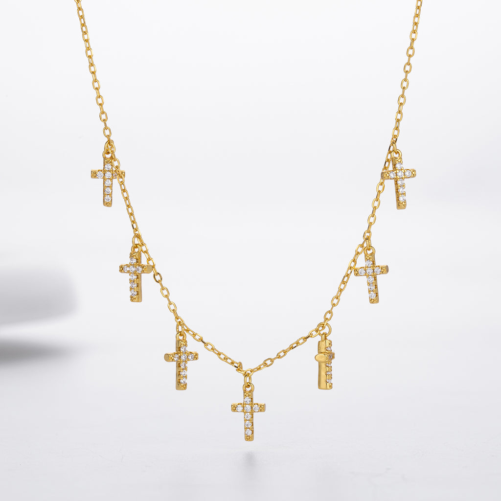 Damen Halskette mit funkelnden Kreuzanhängern aus 925 Sterling Silber Shop Nory