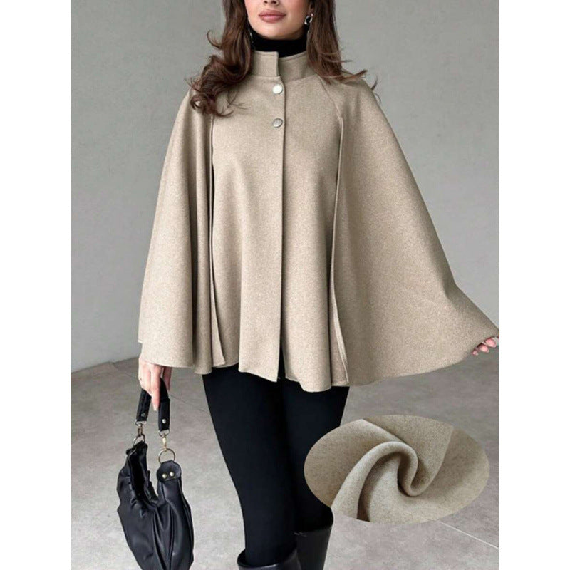Damen Cape-Mantel mit Stehkragen, fließender A-Linie und verdeckter Knopfleiste Shop Nory