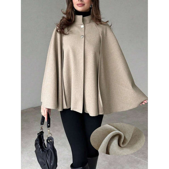 Damen Cape-Mantel mit Stehkragen, fließender A-Linie und verdeckter Knopfleiste Shop Nory