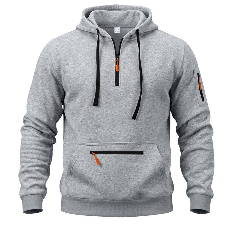 Herren sportlicher Kapuzenpullover mit halbem Reißverschluss und verschließbarer Kängurutasche Shop Nory