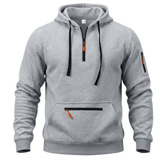 Herren sportlicher Kapuzenpullover mit halbem Reißverschluss und verschließbarer Kängurutasche Shop Nory