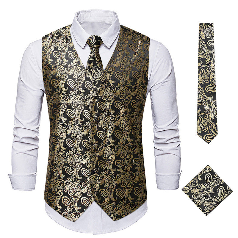 Herren elegante Weste mit feinem Paisleymuster und passendem Krawatten-Set