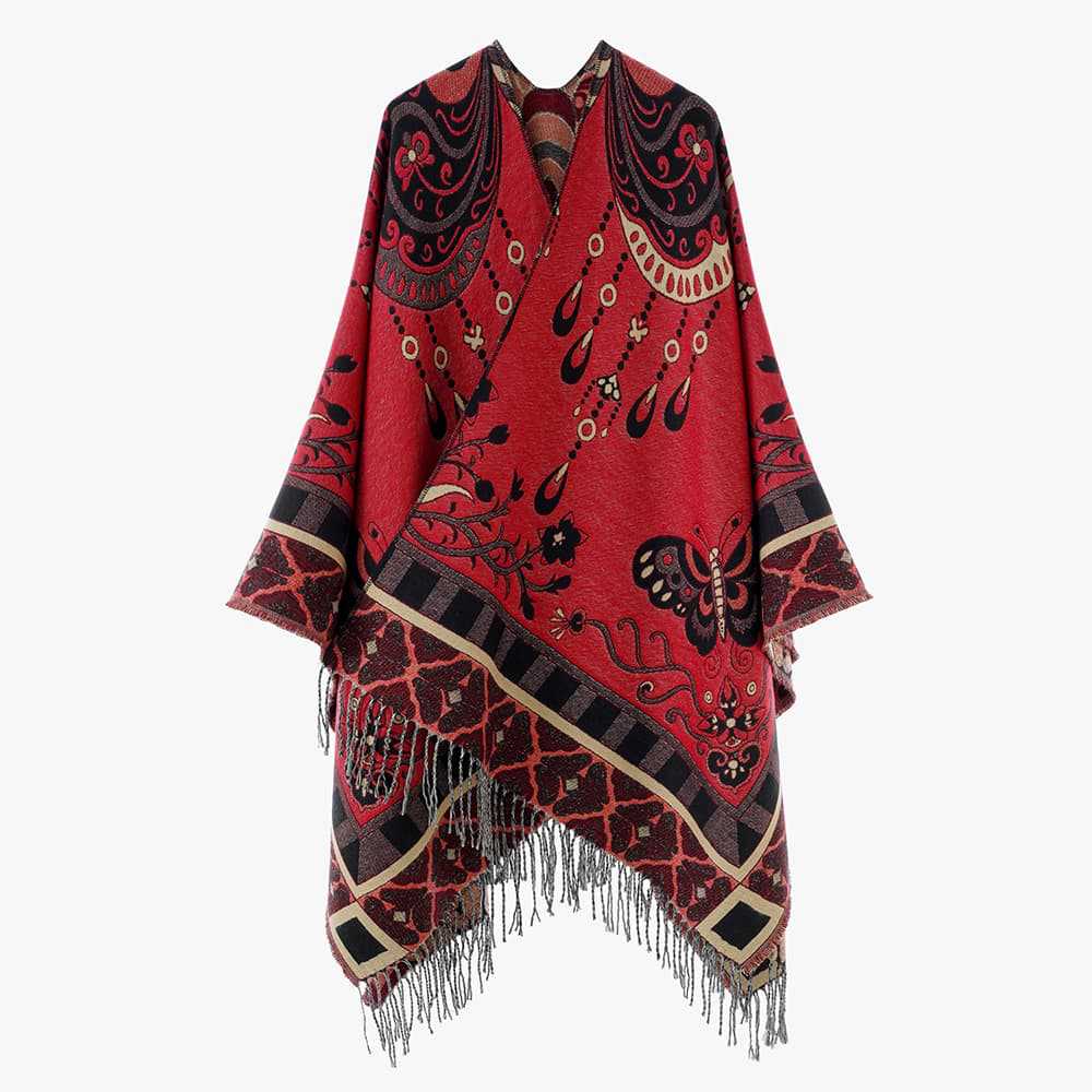 Damen Jacquard‑Gewebter Fransenponcho im Tapisserie‑Look Shop Nory
