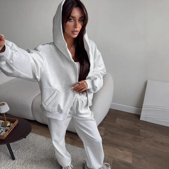 Damen Oversized Hoodie-Jacke mit hoher Stehkapuze und gerader Relax-Sweathose Shop Nory