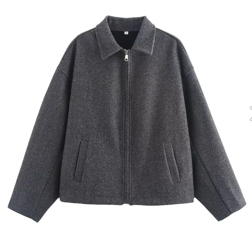 Damen nan kurzer kastiger Wollmix-Bomber mit Hemdkragen und verdecktem Reißverschluss Shop Nory