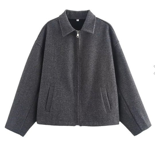 Damen nan kurzer kastiger Wollmix-Bomber mit Hemdkragen und verdecktem Reißverschluss Shop Nory