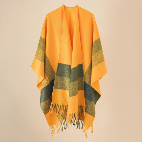 Damen Weit geschnittener Karierter Poncho mit Fransen und V‑Ausschnitt Shop Nory