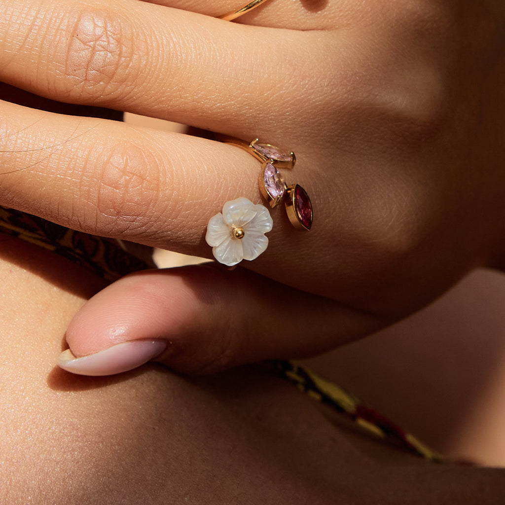 Damen Offener Ring mit floralem Design und verstellbarer Größe Shop Nory