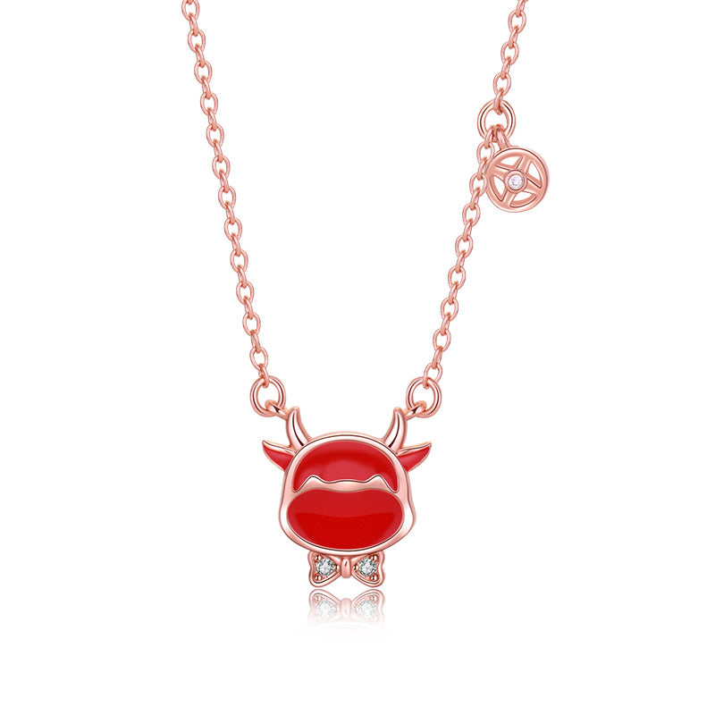 Damen Halskette mit charmantem Rinder-Motiv und funkelnden Zirkonia-Elementen Shop Nory