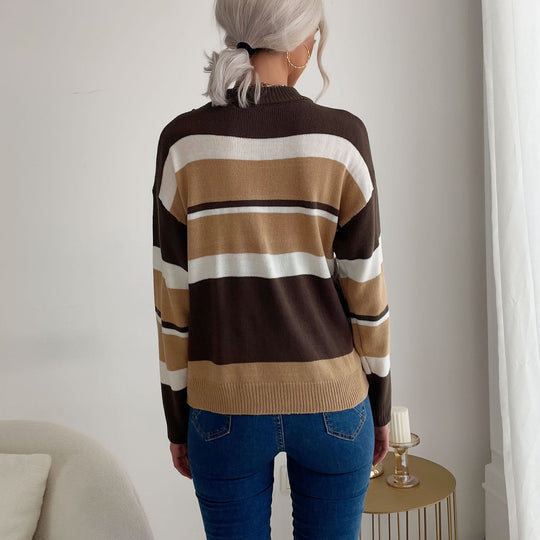 Damen Gestreifter Feinstrick-Pullover mit Stehkragen Shop Nory