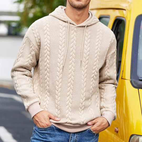 Herren strukturiertes Kapuzen-Sweatshirt mit Zopfstrick-Relief, Tunnelzug und Kängurutasche Shop Nory