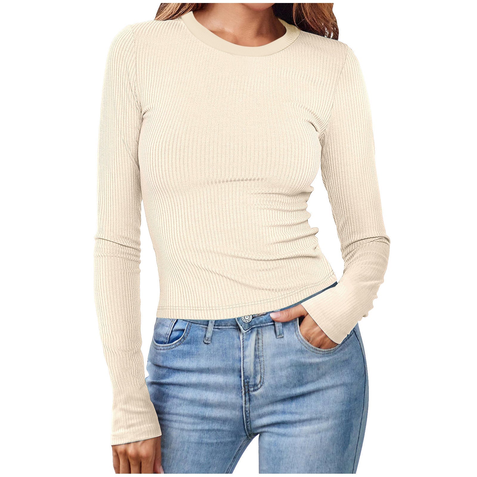 Damen figurbetontes Langarmshirt mit Rippstruktur Shopnory