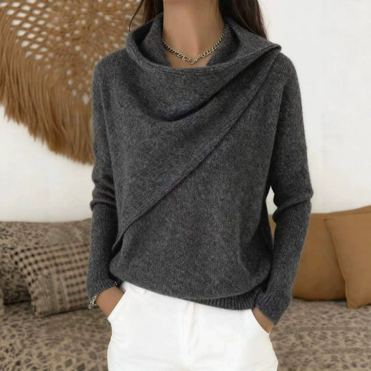 Damen Asymmetrischer Grobstrick-Pullover mit Schalkragen Shop Nory