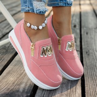 Damen Slip-On Plateau-Sneaker mit dekorativem Metall-Reißverschluss und Logo-Applikation Shop Nory