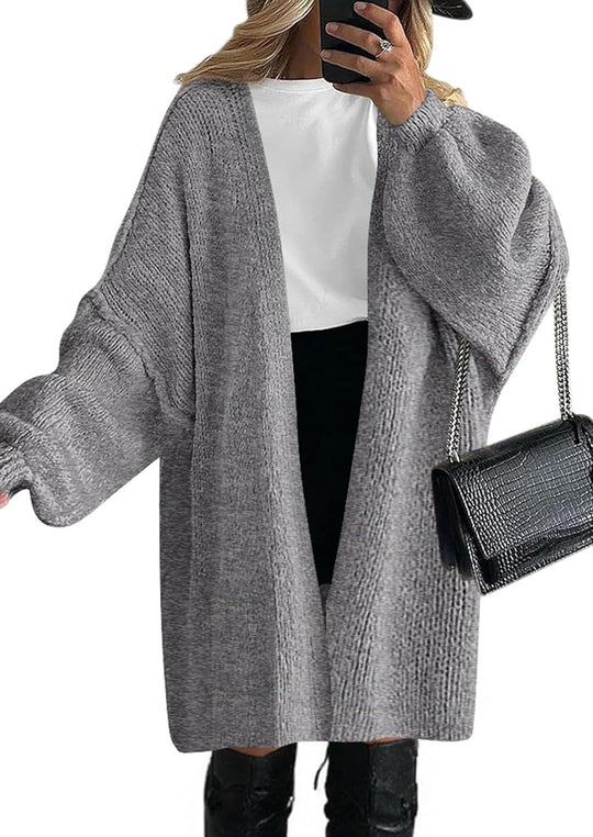 Damen Oversize Strickcardigan mit weiten Ballonärmeln und offener Front Shop Nory
