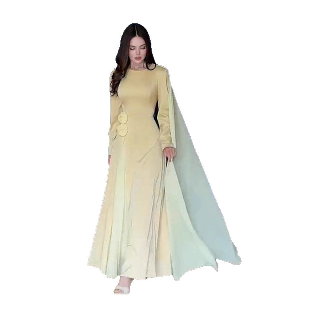 Damen Abendkleid mit Cape-Ärmeln, taillierter Silhouette und Zierblüten-Detail Shop Nory