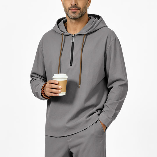 Herren Kapuzenpullover mit Halbzip, Tunnelzug und gerundetem Saum Shop Nory