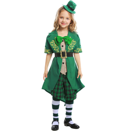 Mädchen Kostüm als irischer Leprechaun mit Hut und Schürze Shop Nory