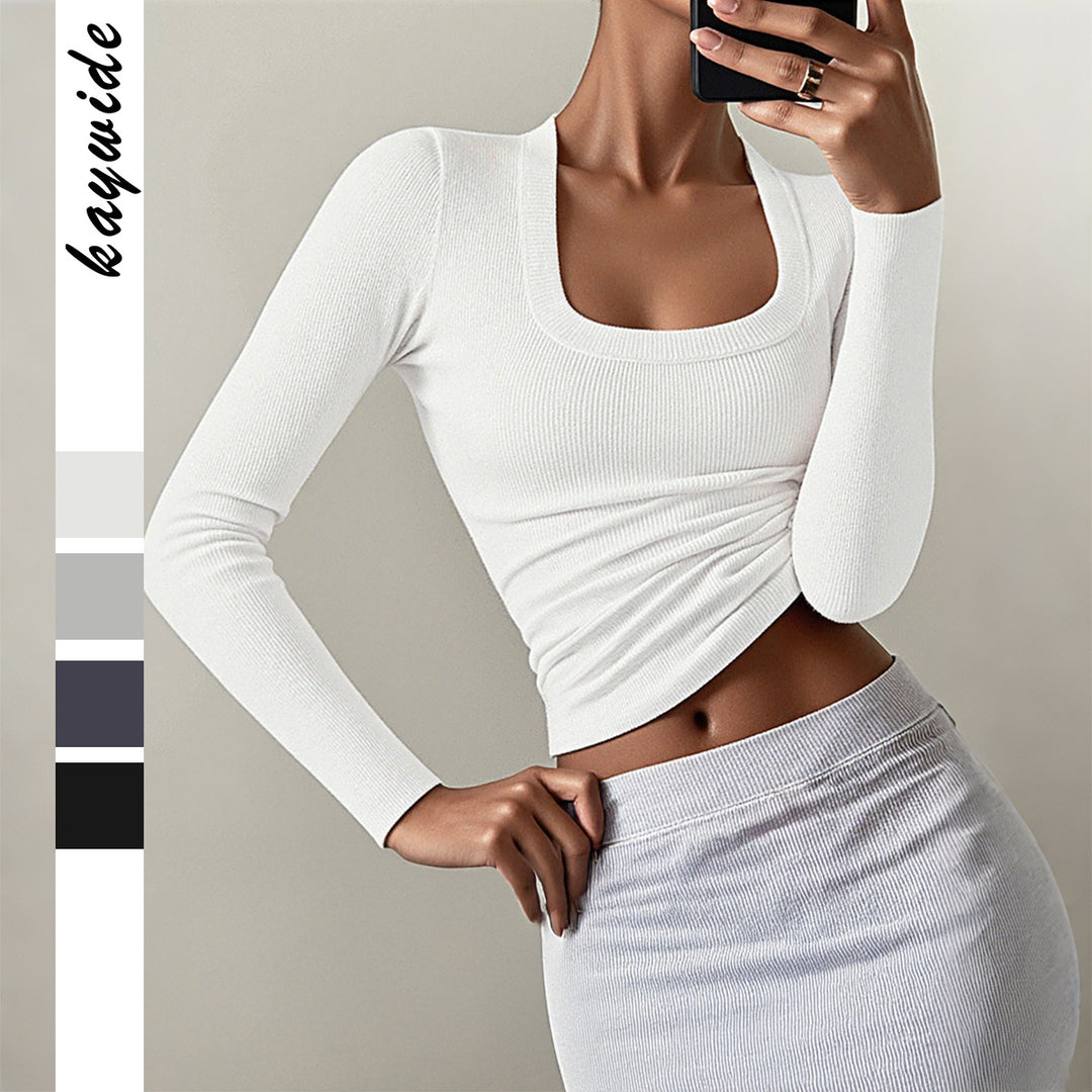 Damen nan figurbetontes Rippstrick-Longsleeve mit tiefem Quadrat-Ausschnitt Shop Nory