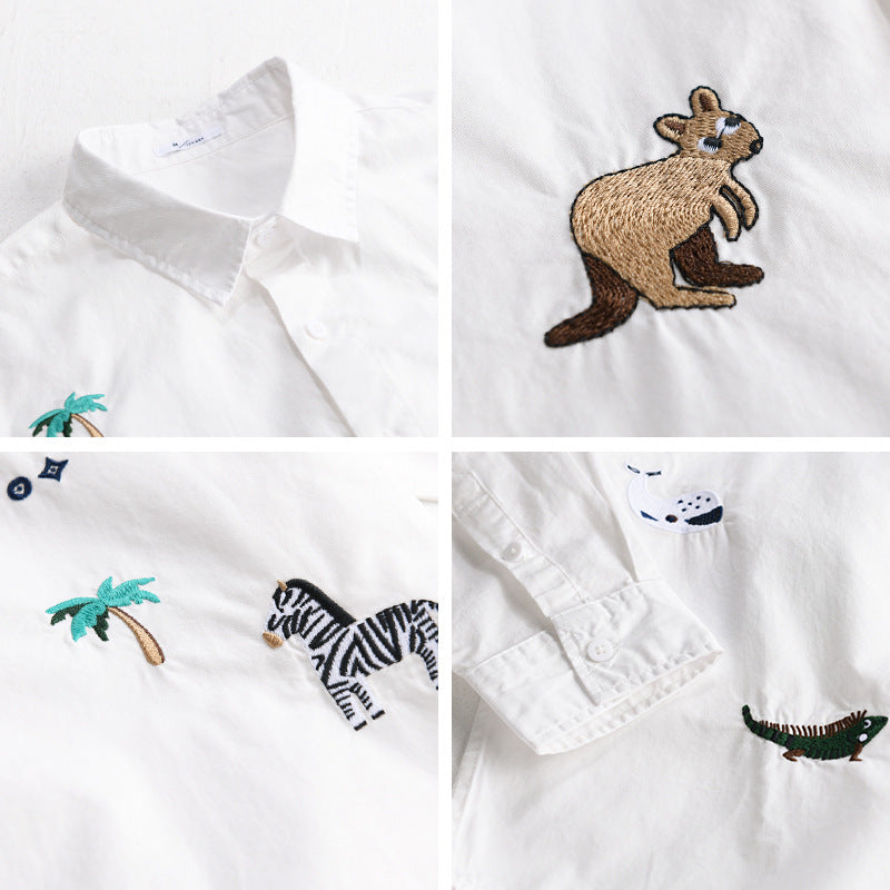 Damen Lockeres Baumwollhemd mit handgestickten Safari-Motiven Shop Nory
