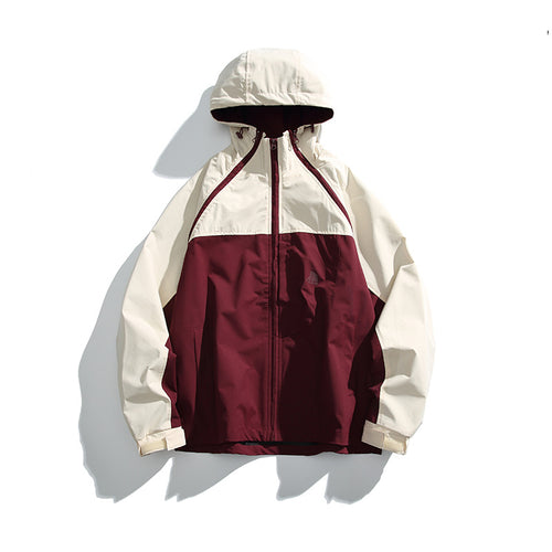 Unisex Leichte zweifarbige Wind‑ und Regenjacke mit Kapuze, wasserabweisender Shell und verstellbarem Saum Shop Nory