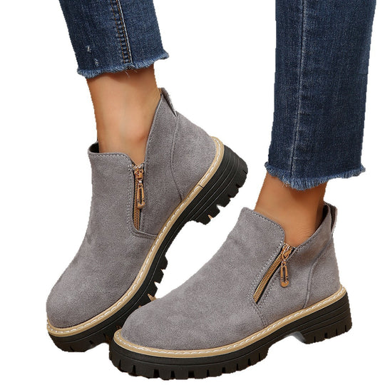 Damen Kurzschaft-Stiefelette aus Veloursoptik mit robust profilierter Sohle und seitlichem Reißverschluss Shop Nory