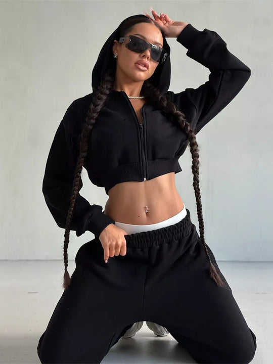 Damen cropped Sportjacke und lockere Jogginghose Set