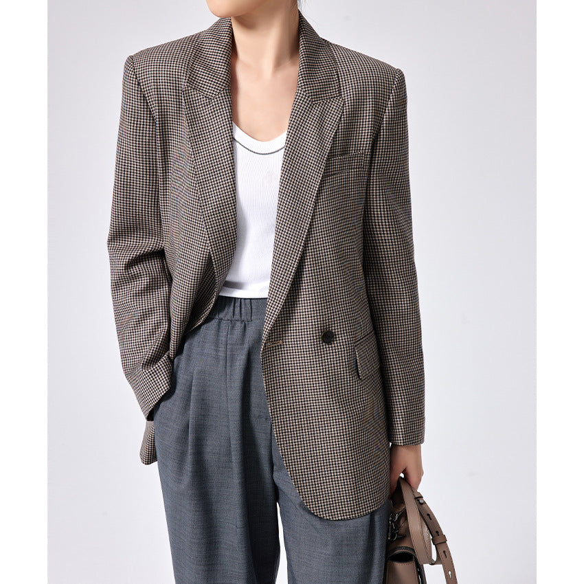 Damen Oversized Hahnentritt-Blazer mit Reverskragen und legerer Silhouette Shop Nory
