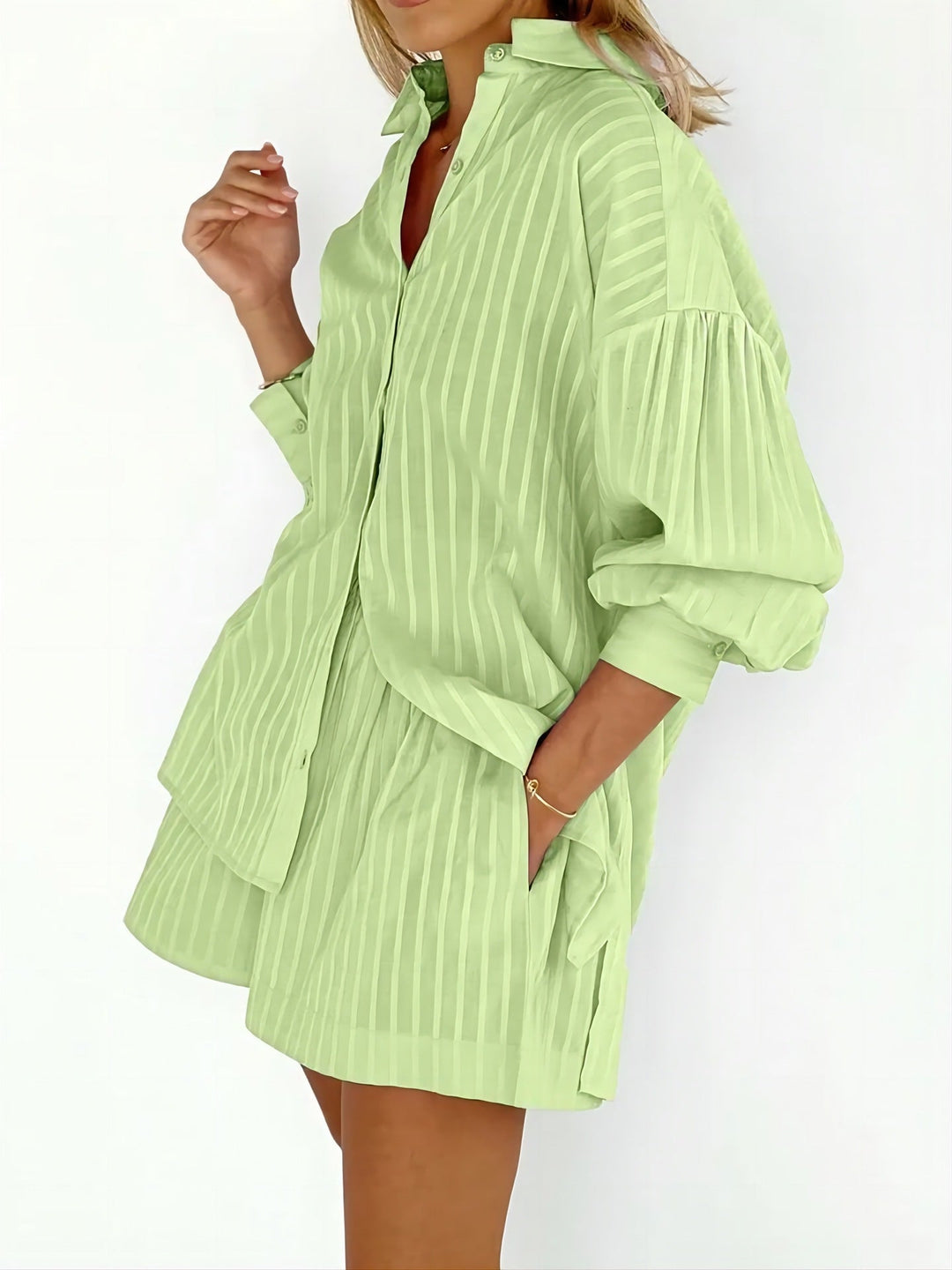 Damen gestreiftes Hemd und Shorts Set