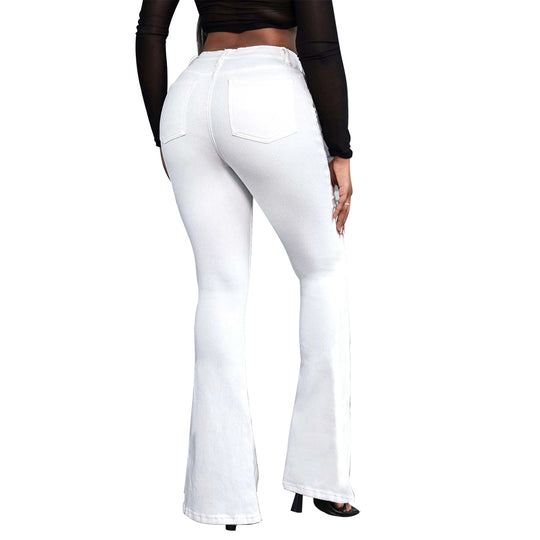 Damen taillenhohe Schlaghose aus Stretch-Denim mit Mittelnaht und figurformendem Schnitt Shop Nory