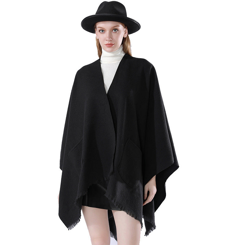 Damen Oversize-Capeponcho aus Wollmix mit Kapuze und Eingrifftaschen Shop Nory