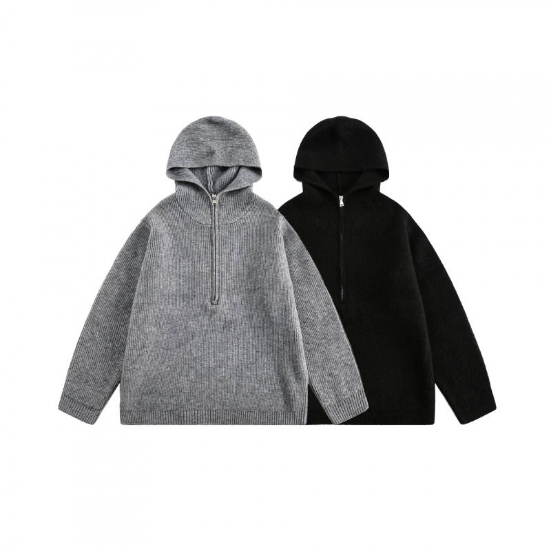 Unisex Oversize-Kapuzenpullover aus feinem Feinstrick mit halbem Reißverschluss Shop Nory