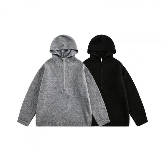 Unisex Oversize-Kapuzenpullover aus feinem Feinstrick mit halbem Reißverschluss Shop Nory