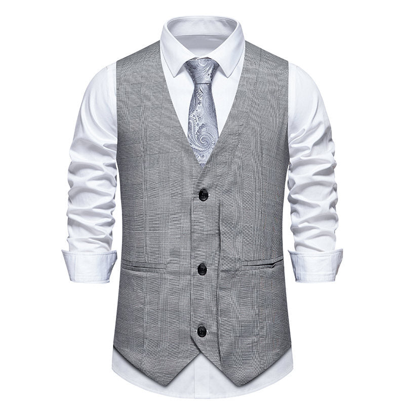 Herren elegante Anzugweste mit klassischem Herringbone-Muster und praktischen Taschen Shopnory