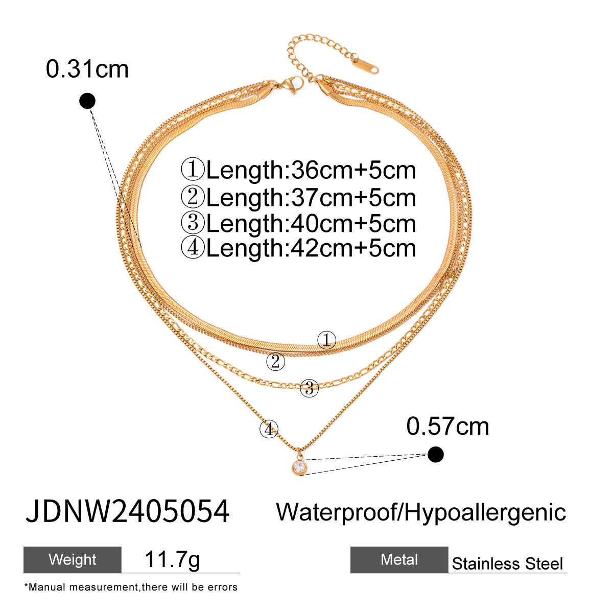 Damen Halskette mit mehrlagigem Design aus hypoallergenem Edelstahl Shop Nory