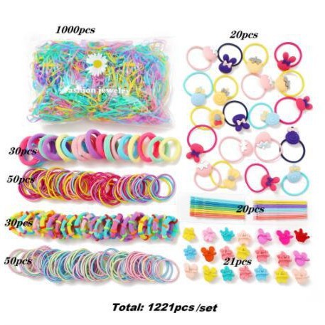 Damen Haaraccessoire-Set mit bunten Haargummis und verschiedenen Haarclips Shop Nory
