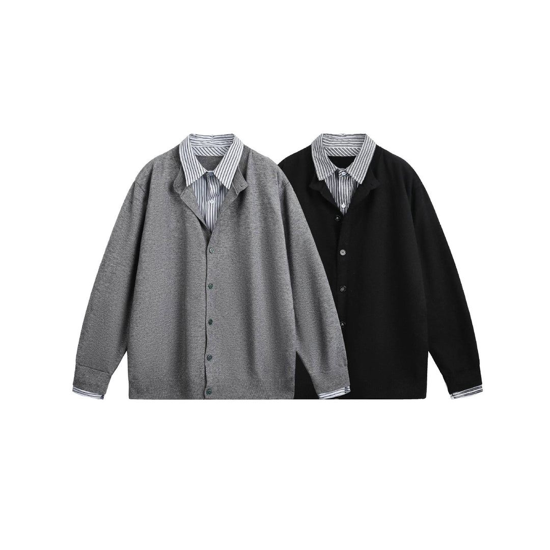 Unisex Lagenlook Strickcardigan mit eingearbeitetem Hemdkragen und Knopfleiste Shop Nory