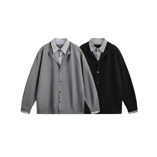 Unisex Lagenlook Strickcardigan mit eingearbeitetem Hemdkragen und Knopfleiste Shop Nory