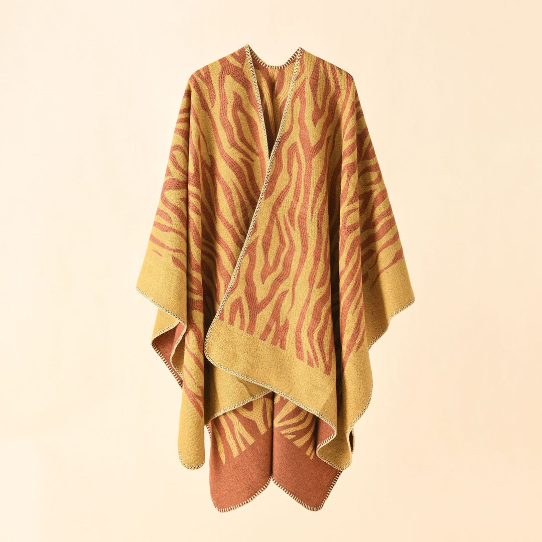 Damen Zebra‑Jacquard Poncho‑Cape im Oversize‑Kimono‑Fall aus weichem Feinstrick Shop Nory