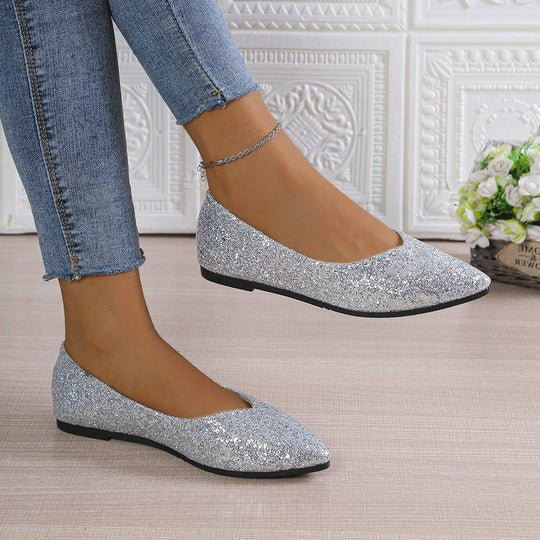 Damen Glitzernde Ballerinas mit spitzem Zehenbereich