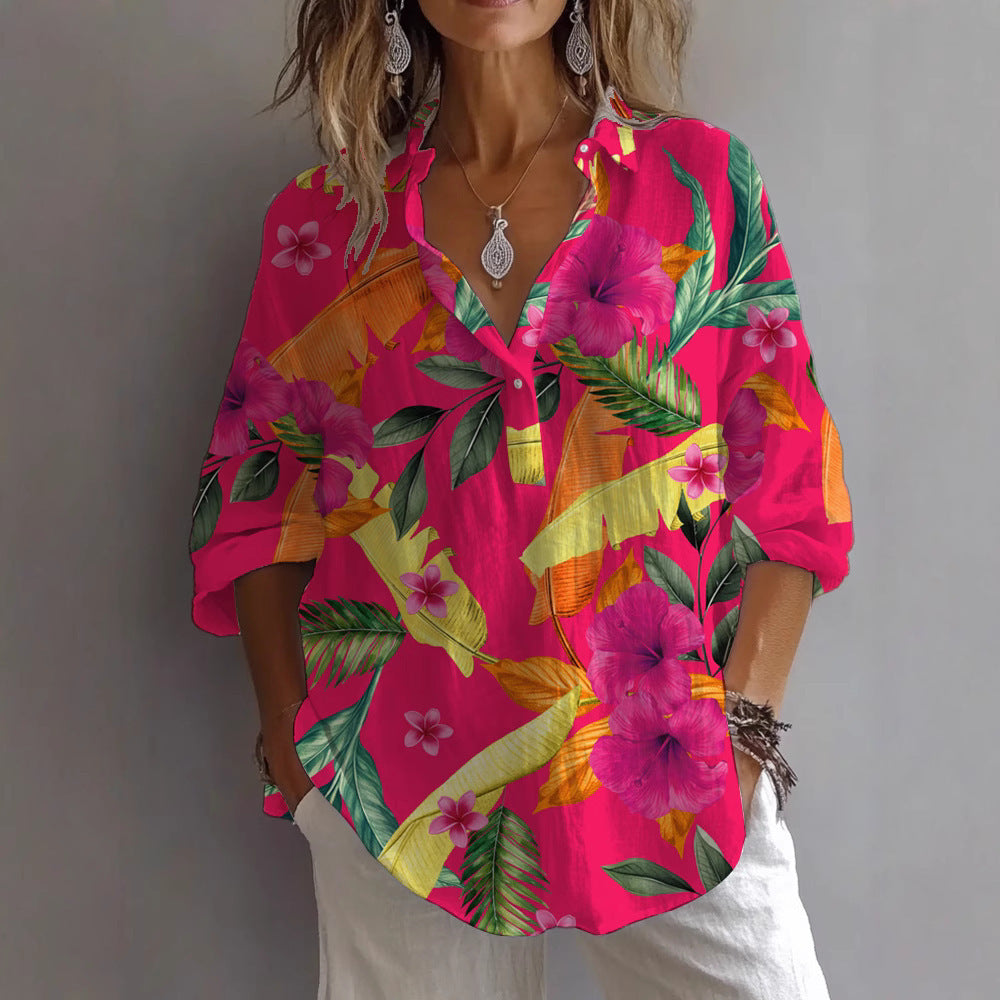 Damen lässige Bluse mit floralem Musterdruck und Knopfleiste Shopnory