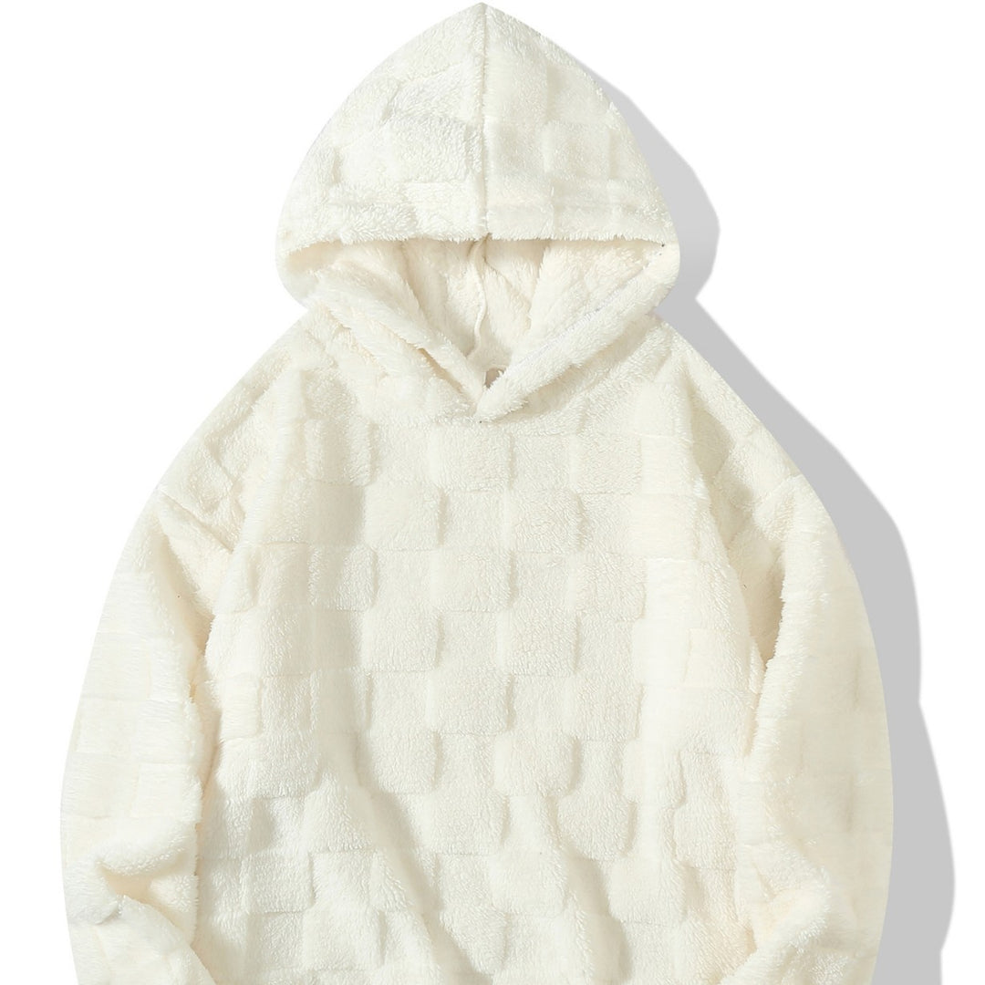 Damen Oversize-Plüschhoodie mit Karomuster, Kapuze und weichem Teddyfutter Shop Nory